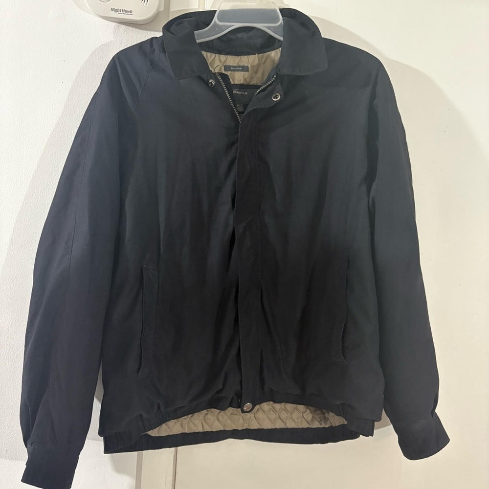 Perry Ellis Portfolio Insulated Windbreaker Jacket Mens XL Black Navy Full Zip